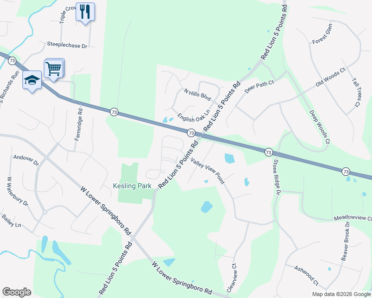 map of restaurants, bars, coffee shops, grocery stores, and more near 866 Valley View Point in Springboro