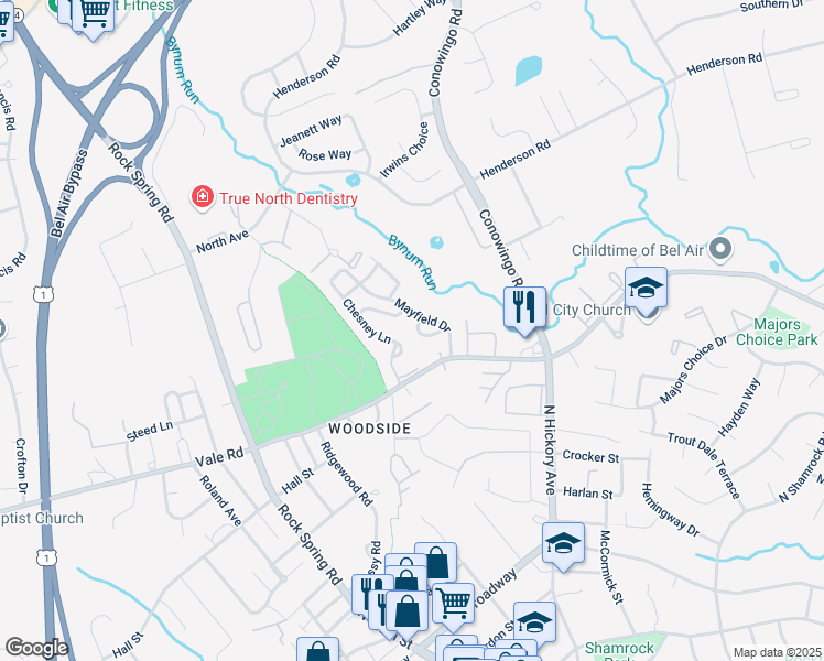 map of restaurants, bars, coffee shops, grocery stores, and more near 824 Marcie Court in Bel Air