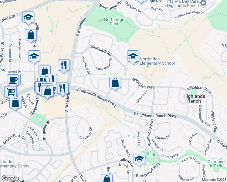 map of restaurants, bars, coffee shops, grocery stores, and more near 447 Spring Grove Avenue in Littleton