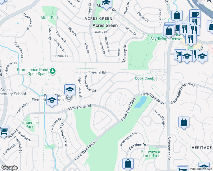 map of restaurants, bars, coffee shops, grocery stores, and more near 8080 Sweet Water Road in Lone Tree