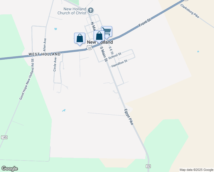 map of restaurants, bars, coffee shops, grocery stores, and more near 113 Beaumont Court in New Holland
