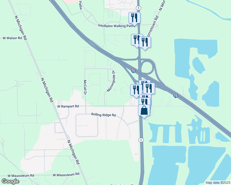 map of restaurants, bars, coffee shops, grocery stores, and more near 1700 Morningside Court in Shelbyville
