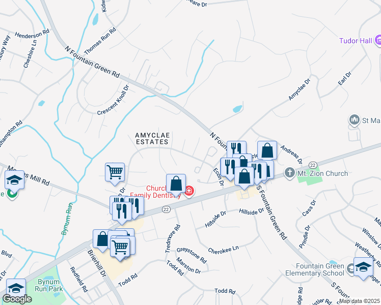 map of restaurants, bars, coffee shops, grocery stores, and more near 1215 Bartus Court in Bel Air