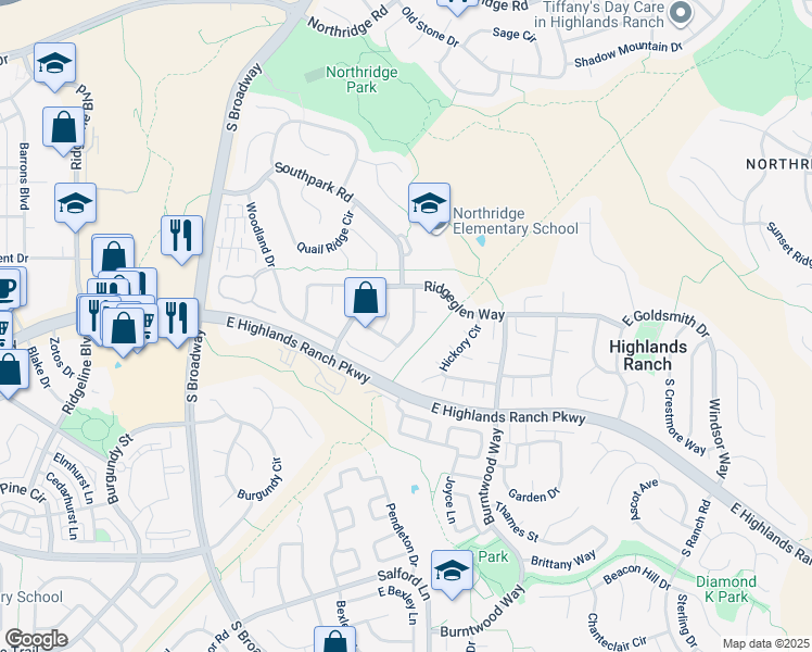 map of restaurants, bars, coffee shops, grocery stores, and more near 9171 Stargrass Circle in Littleton