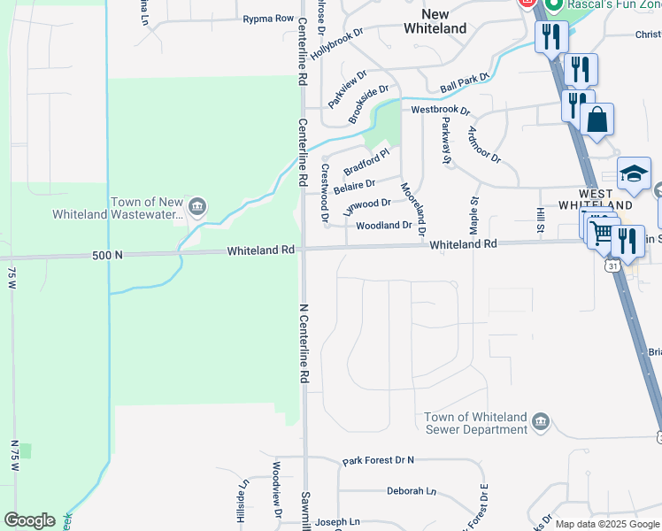 map of restaurants, bars, coffee shops, grocery stores, and more near 30 Blue Lace Drive in Whiteland