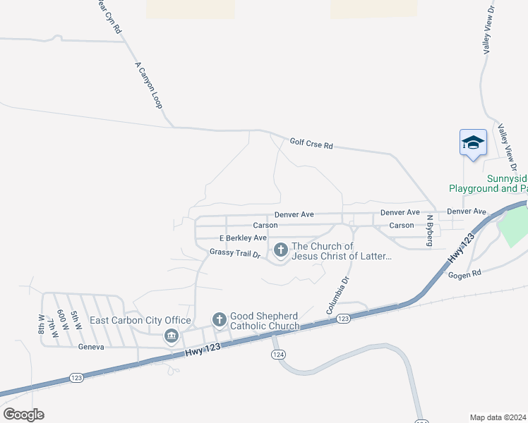 map of restaurants, bars, coffee shops, grocery stores, and more near 141 Denver Avenue in East Carbon