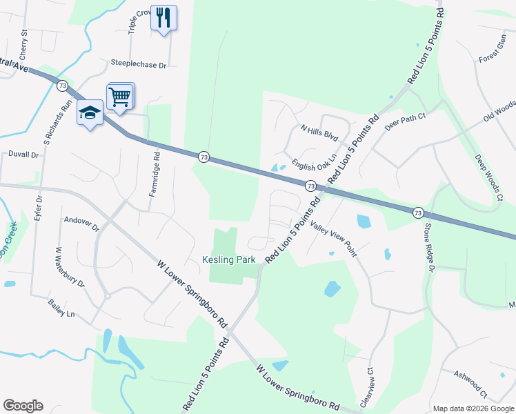 map of restaurants, bars, coffee shops, grocery stores, and more near 1045 Ohio 73 in Springboro