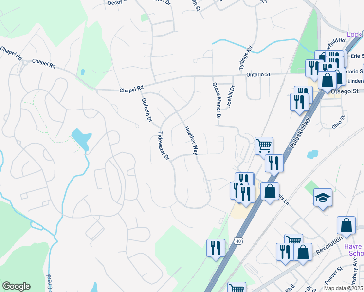 map of restaurants, bars, coffee shops, grocery stores, and more near 307 Roosevelt Court in Havre de Grace