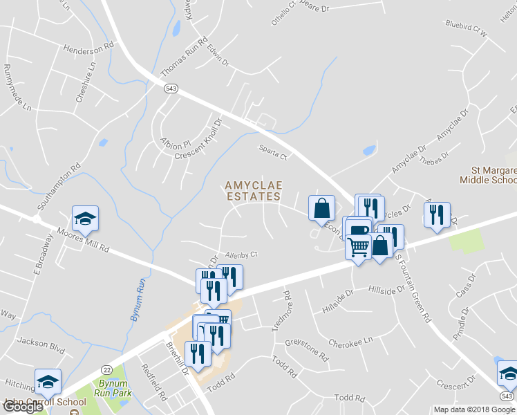 map of restaurants, bars, coffee shops, grocery stores, and more near 1301 Christopher Court in Bel Air