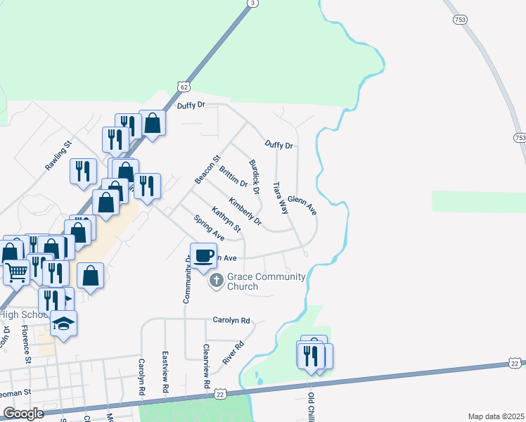 map of restaurants, bars, coffee shops, grocery stores, and more near 680 Burdick Drive in Washington Court House