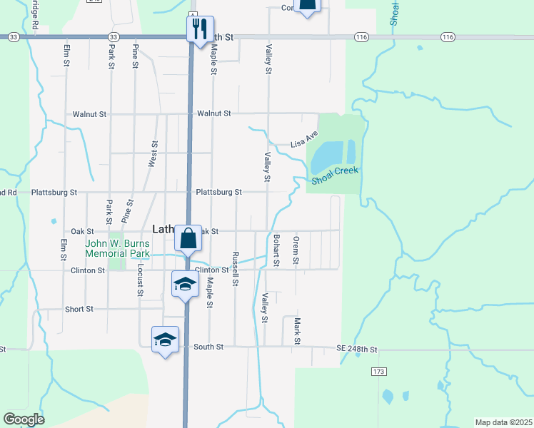 map of restaurants, bars, coffee shops, grocery stores, and more near 406 Valley Street in Lathrop