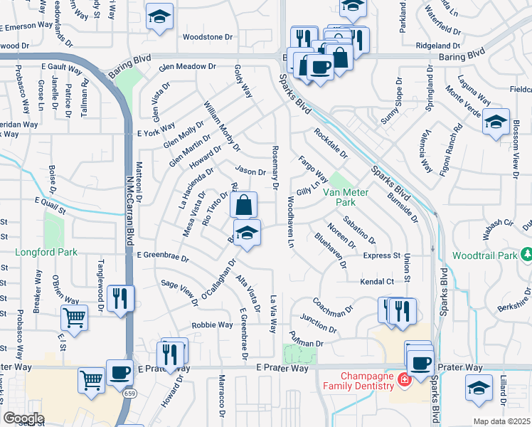 map of restaurants, bars, coffee shops, grocery stores, and more near 1168 O'Callaghan Court in Sparks