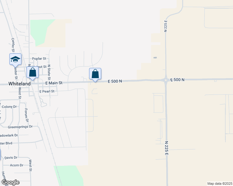 map of restaurants, bars, coffee shops, grocery stores, and more near 1887 East 500 North in Whiteland