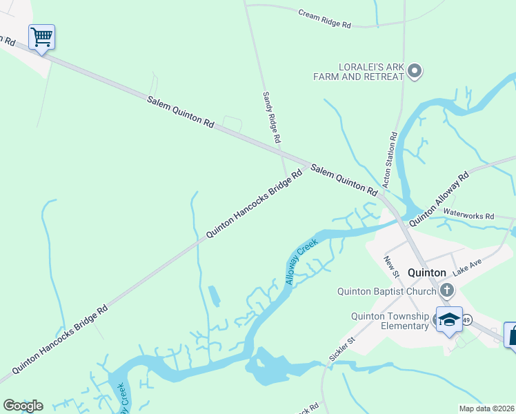 map of restaurants, bars, coffee shops, grocery stores, and more near 26 Quinton Hancocks Bridge Road in Salem
