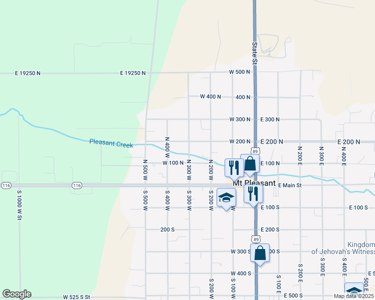 map of restaurants, bars, coffee shops, grocery stores, and more near 159 North 300 West in Mount Pleasant