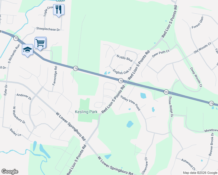 map of restaurants, bars, coffee shops, grocery stores, and more near 70 Woodcliff Boulevard in Springboro