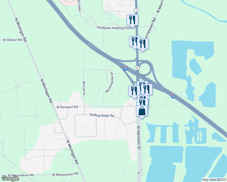 map of restaurants, bars, coffee shops, grocery stores, and more near 1714-1716 Morningside Drive in Shelbyville