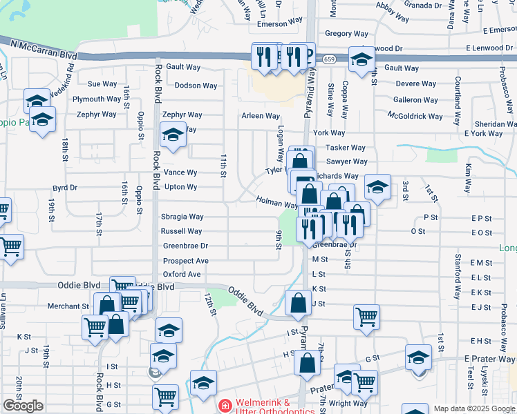 map of restaurants, bars, coffee shops, grocery stores, and more near 995 Holman Circle in Sparks