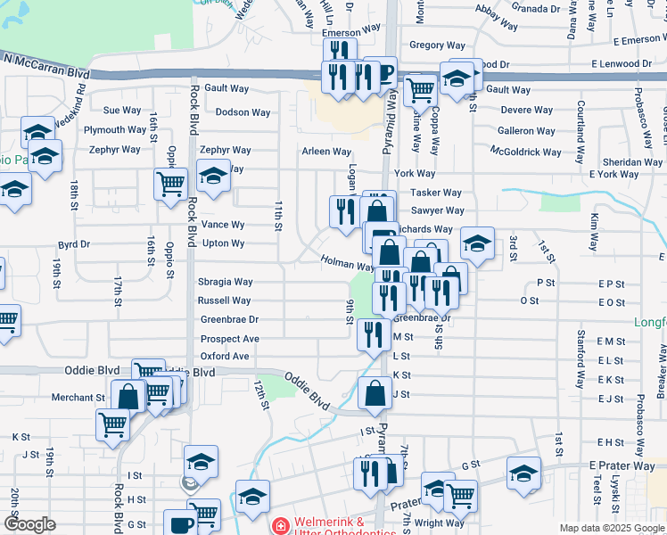 map of restaurants, bars, coffee shops, grocery stores, and more near 914 Sbragia Way in Sparks