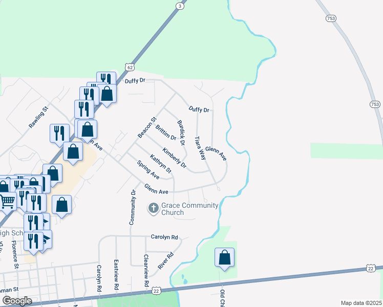 map of restaurants, bars, coffee shops, grocery stores, and more near 680 Burdick Drive in Washington Court House