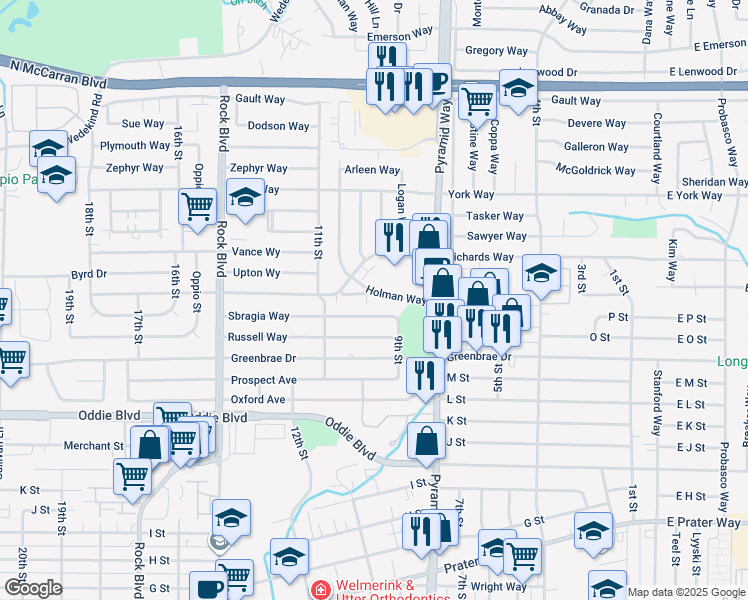 map of restaurants, bars, coffee shops, grocery stores, and more near 914 Sbragia Way in Sparks
