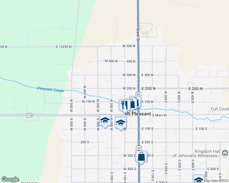 map of restaurants, bars, coffee shops, grocery stores, and more near 188 North 200 West in Mount Pleasant
