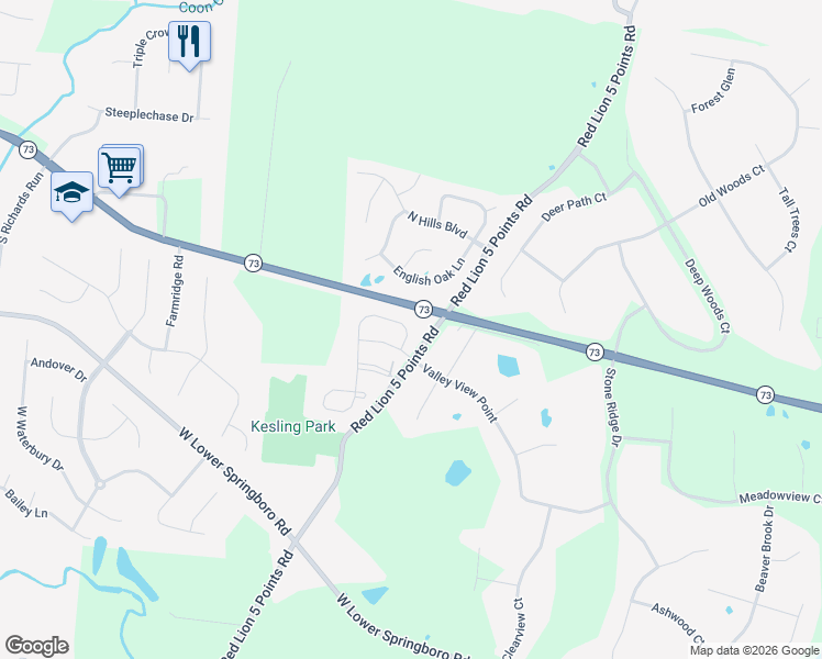 map of restaurants, bars, coffee shops, grocery stores, and more near 866 Valley View Point in Springboro