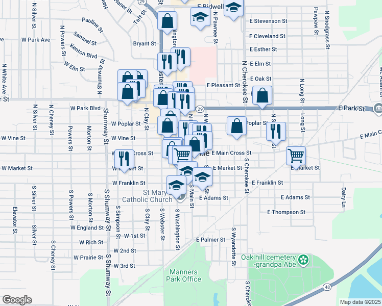 map of restaurants, bars, coffee shops, grocery stores, and more near in Taylorville