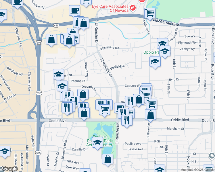 map of restaurants, bars, coffee shops, grocery stores, and more near 1857 El Rancho Drive in Sparks
