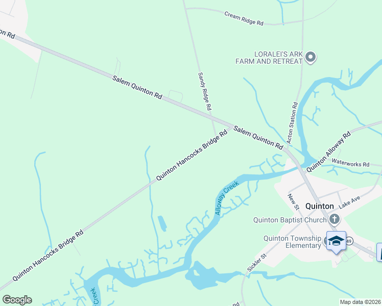 map of restaurants, bars, coffee shops, grocery stores, and more near 26 Quinton Hancocks Bridge Road in Salem