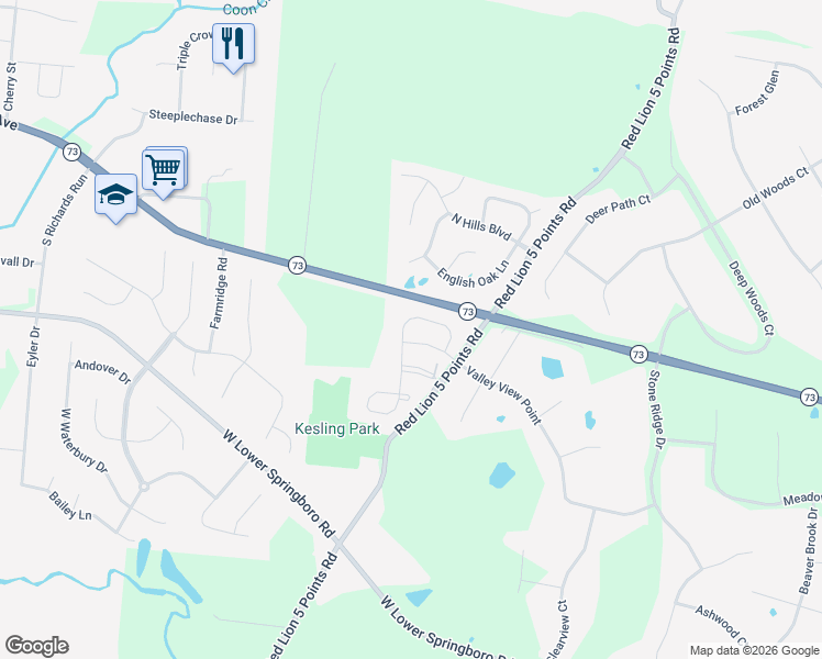 map of restaurants, bars, coffee shops, grocery stores, and more near 70 Woodcliff Boulevard in Springboro