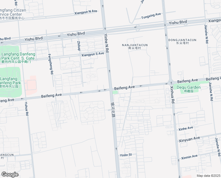map of restaurants, bars, coffee shops, grocery stores, and more near Yin He Bei Lu in Lang Fang Shi