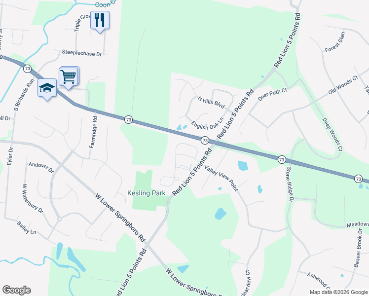 map of restaurants, bars, coffee shops, grocery stores, and more near 70 Woodcliff Boulevard in Springboro
