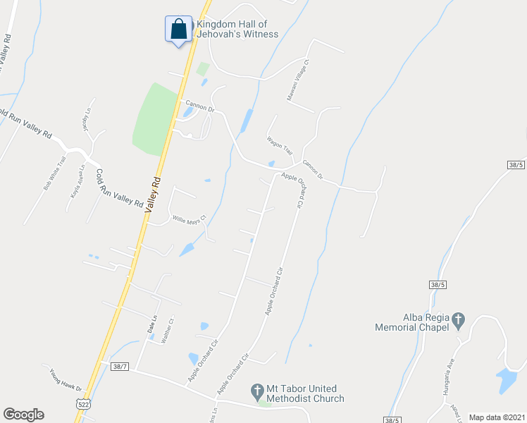 map of restaurants, bars, coffee shops, grocery stores, and more near 107 Apple Orchard Circle in Berkeley Springs