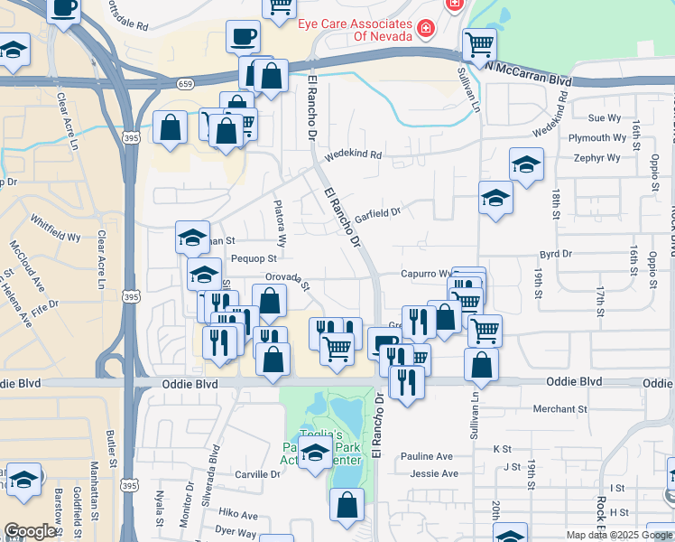 map of restaurants, bars, coffee shops, grocery stores, and more near 1857 El Rancho Drive in Sparks