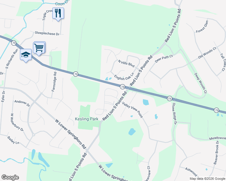 map of restaurants, bars, coffee shops, grocery stores, and more near 70 Woodcliff Boulevard in Springboro