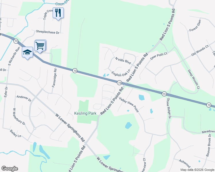 map of restaurants, bars, coffee shops, grocery stores, and more near 70 Woodcliff Boulevard in Springboro