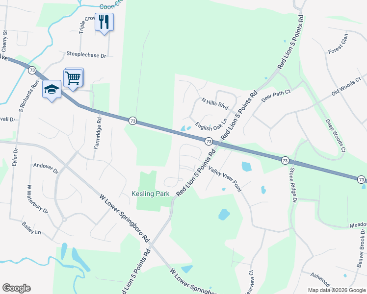 map of restaurants, bars, coffee shops, grocery stores, and more near 70 Woodcliff Boulevard in Springboro