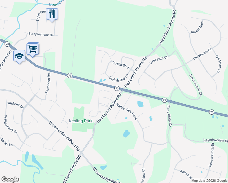 map of restaurants, bars, coffee shops, grocery stores, and more near 866 Valley View Point in Springboro