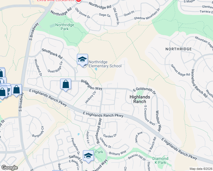 map of restaurants, bars, coffee shops, grocery stores, and more near 951 Conifer Court in Littleton