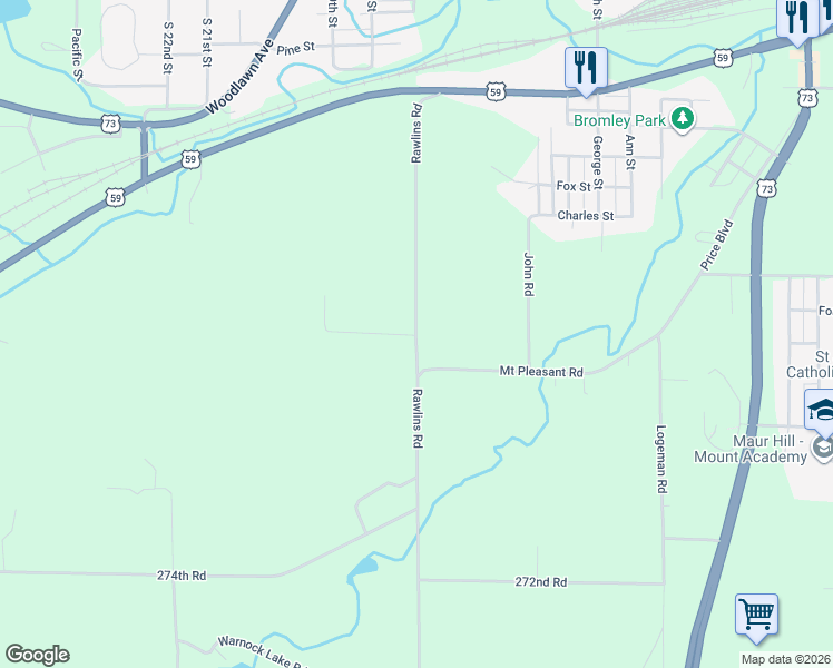 map of restaurants, bars, coffee shops, grocery stores, and more near 7153 Rawlins Road in Atchison