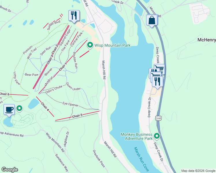 map of restaurants, bars, coffee shops, grocery stores, and more near 771 Marsh Hill Road in McHenry