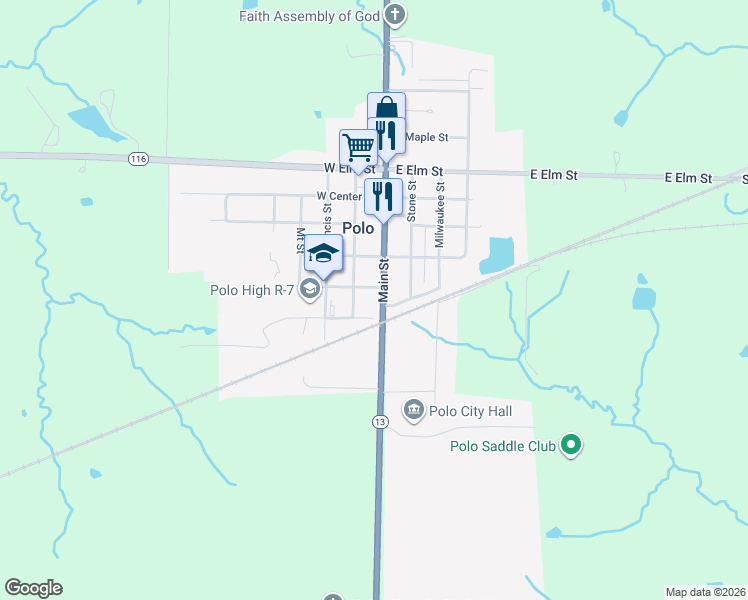 map of restaurants, bars, coffee shops, grocery stores, and more near 706 Main Street in Polo