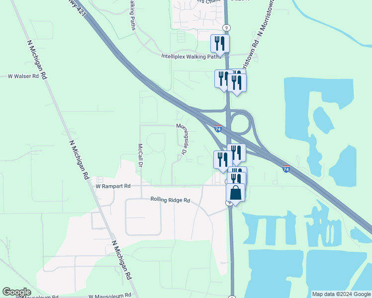 map of restaurants, bars, coffee shops, grocery stores, and more near 1735 Tolworth Road in Shelbyville