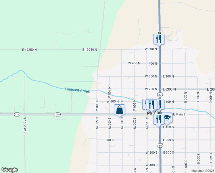 map of restaurants, bars, coffee shops, grocery stores, and more near 217 North 400 West in Mount Pleasant
