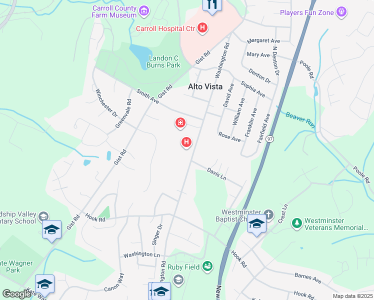 map of restaurants, bars, coffee shops, grocery stores, and more near 844 Washington Road in Westminster