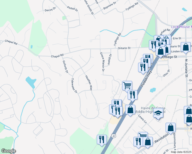 map of restaurants, bars, coffee shops, grocery stores, and more near 518 Lighthouse Court in Havre de Grace