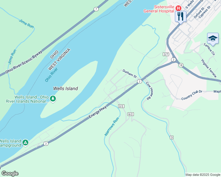 map of restaurants, bars, coffee shops, grocery stores, and more near 351 Jackson Ave in Sistersville