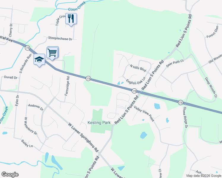 map of restaurants, bars, coffee shops, grocery stores, and more near 1019 Ohio 73 in Springboro