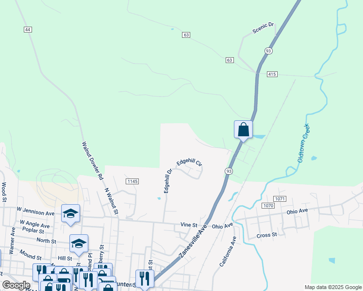 map of restaurants, bars, coffee shops, grocery stores, and more near 546 Edgehill Circle in Logan